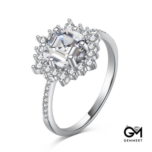 S925 Sterling Silver Hexagonal Snowflake Zircon Ring