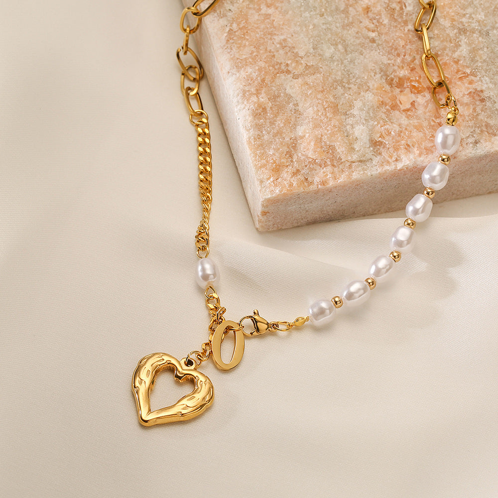 Cute Heart Shape Pendant Pearl Chain Necklace