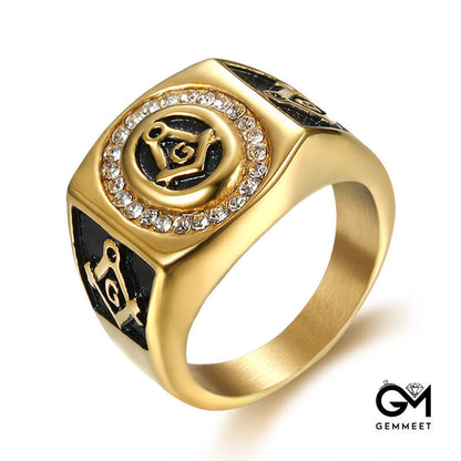 Vintage Gold Zircon Masonic Ring