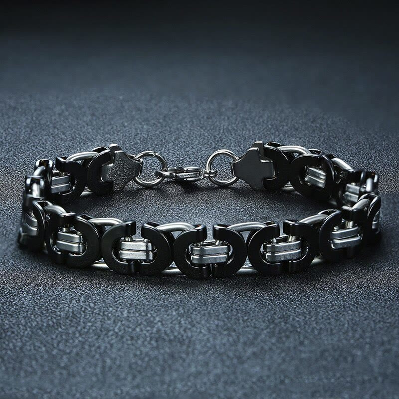 Men Stainless Steel Punk Byzantine Link Chain Bracelet