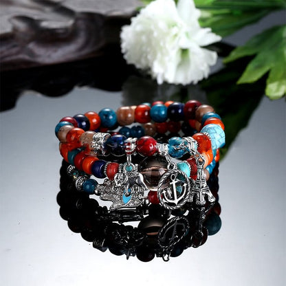 Elephant Tower Evil Eye Hamsa Bracelet Set