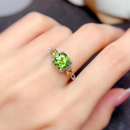 Olive Green Zirconia Chop Ring with 2 Carat Princess Solitaire Diamond