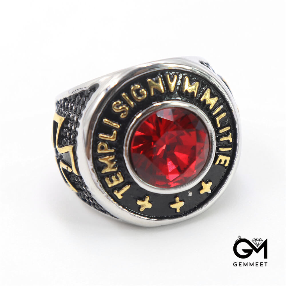 Titanium Steel Vintage Red Zircon Ring for Men