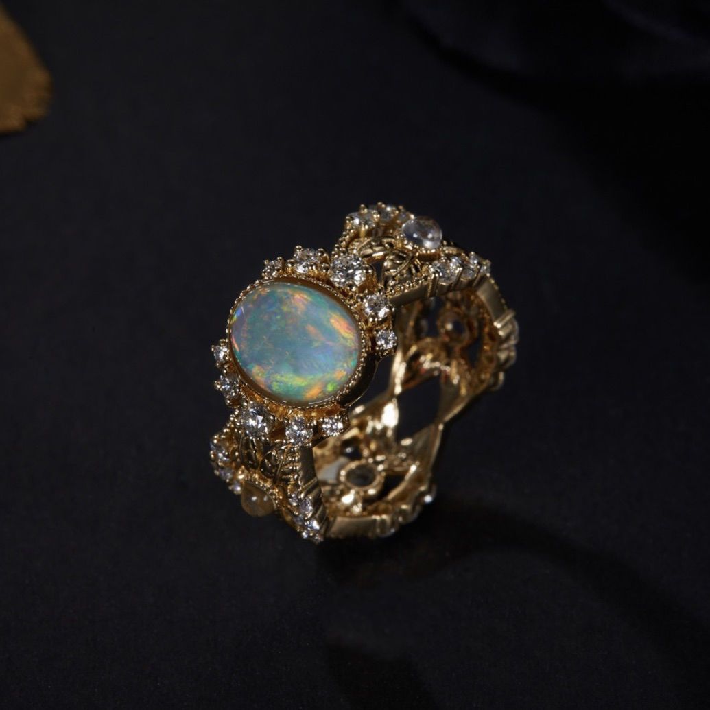 Faux White Opal Hollow Ring