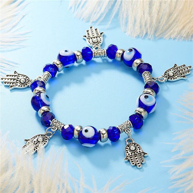 Blue Evil Eye & Hamsa Pendant Epoxy Zircon Bracelet