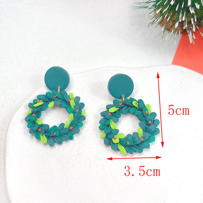 Christmas Earrings Ornament Plaid Geometric Snowman Stud Earrings