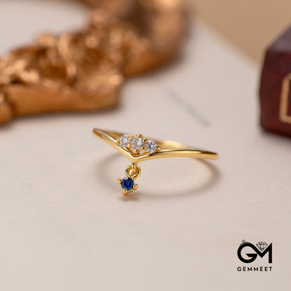 Simple Gold Plated Blue Zircon Ring