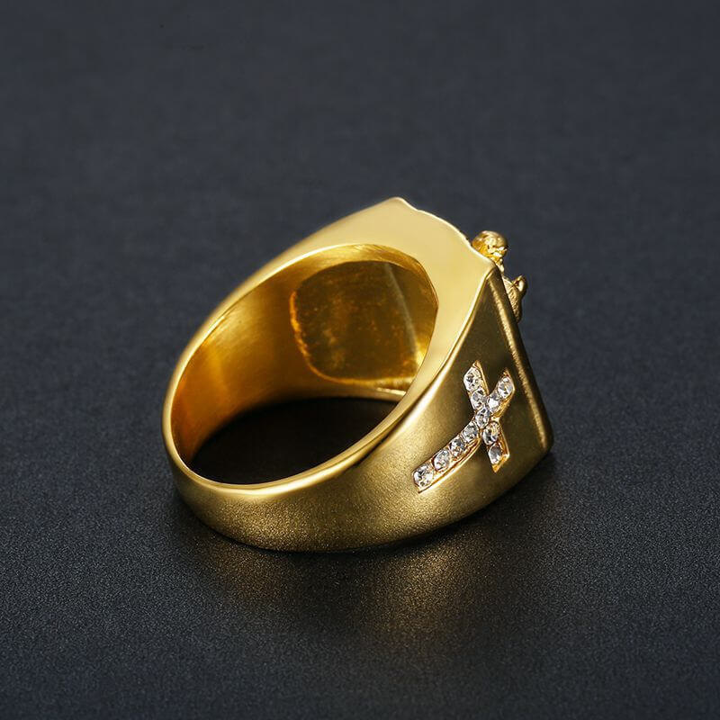 HIPHOP Polished Gold Plated Inlaid Zircon Ring for Men