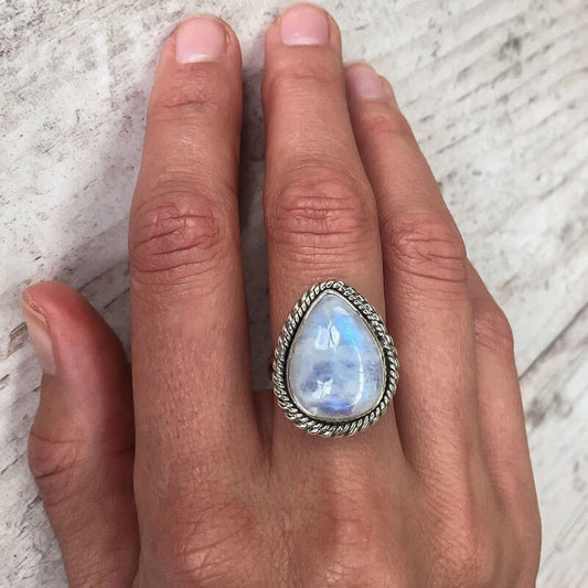 Big Drip Pear Cut Moonstone Punk Ring