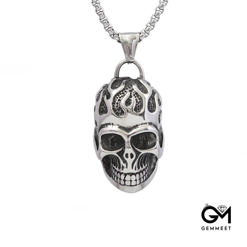 Fire Skull Hip Hop Stainless Steel Necklace