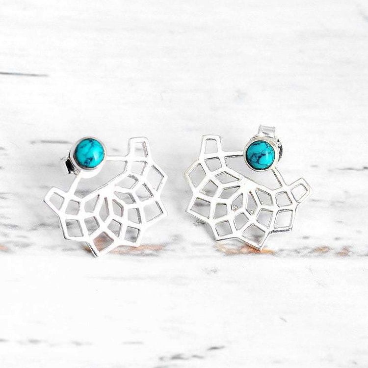 Turquoise Lotus Flower Stud Earrings