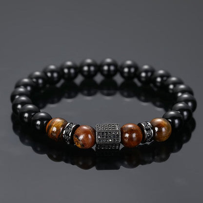 Men's Frosted Black Bead Tiger Eye Bracelet