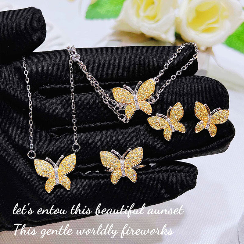 Versatile Fresh Butterfly Necklace Butterfly Bracelet Yellow Diamond Earrings Colorful Treasure Ring Bright Butterfly Set