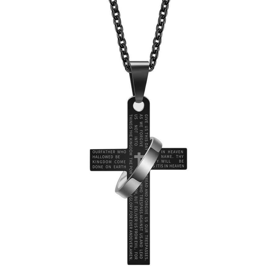 Men's Lord's Prayer Hanging Ring Cross Necklace