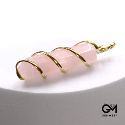 Pink Crysatl Hexagon Spiral Agate Wound Pendant