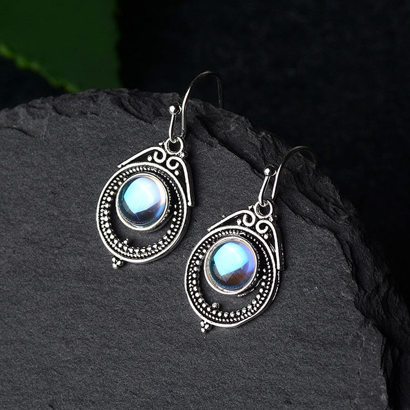 Retro Moonstone Hollow Dangle Earrings