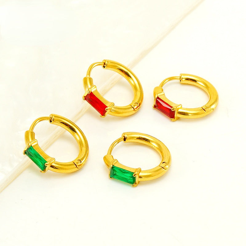 Rectangle Stone Chunky Huggie Hoop Earrings