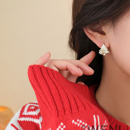 Christmas Tree Stud Earrings Micro-paved Zircon Rotatable Colorful Christmas Gift Snowflake Earrings