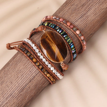 Tiger Eye Beads Braided Leather Bracelet