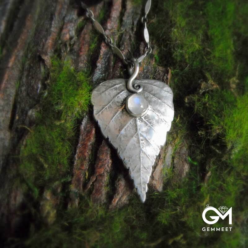 "Spring Choice" - Moonstone Birch Leaf Necklace