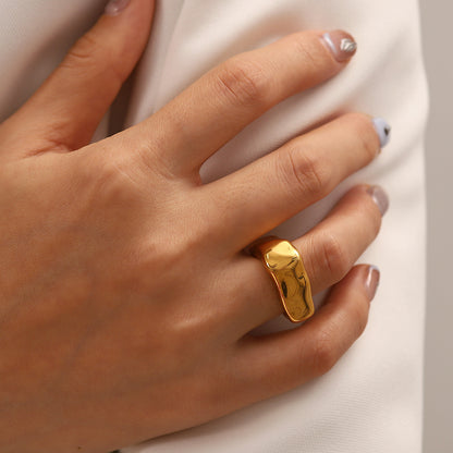 Gold Titanium Steel Wide Women's Ring