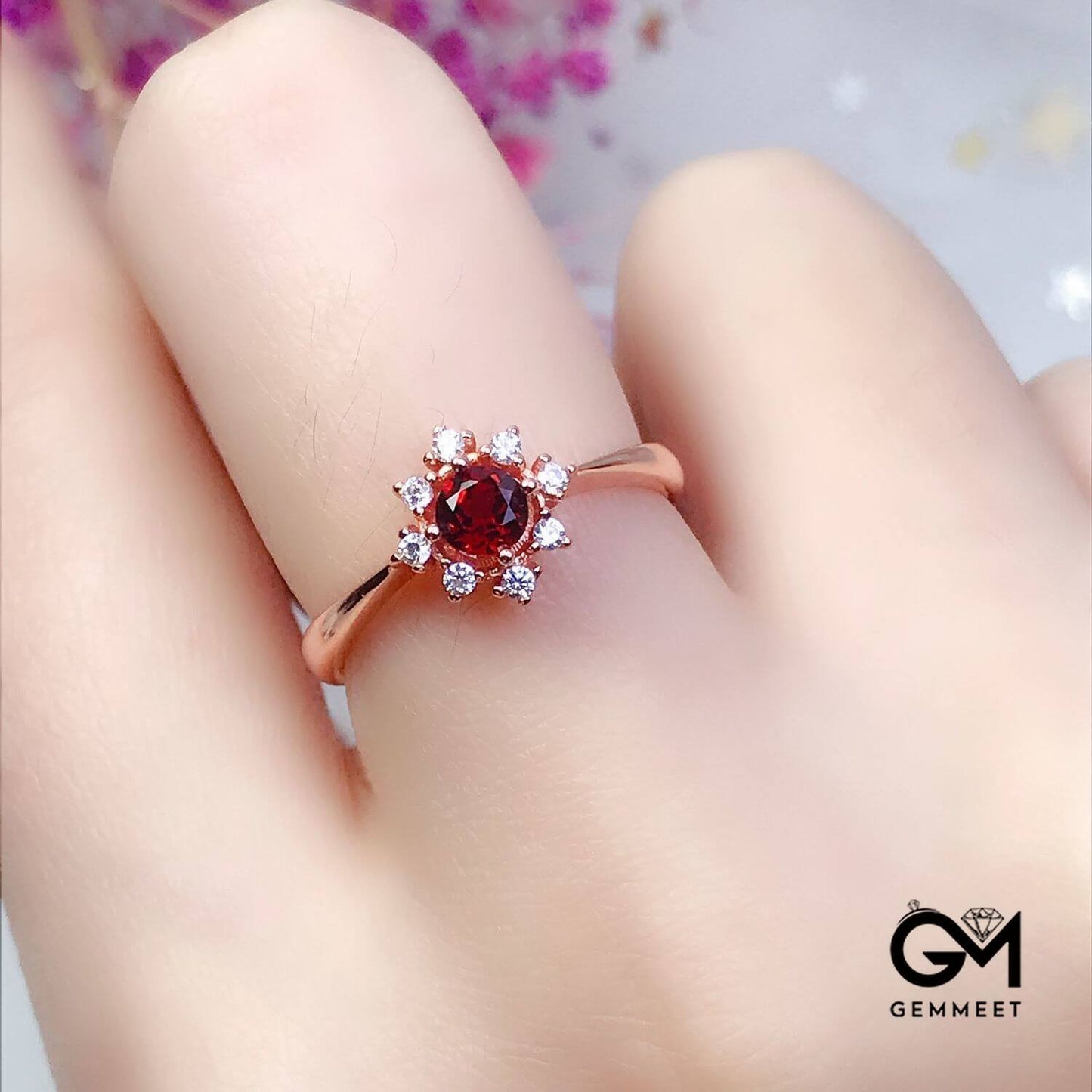 Rose Gold Wine Red Garnet Ring