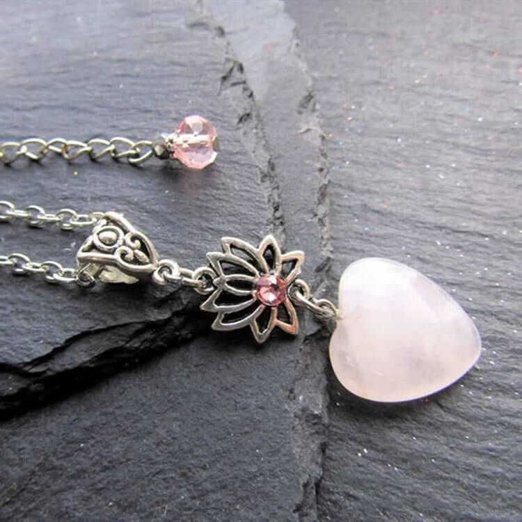 Love" Rose Quartz Heart Shape Lotus Necklace