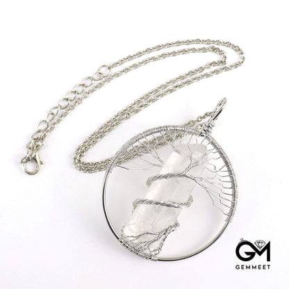 Irregular Crystal Pillar Tree of Life Pendant Necklace