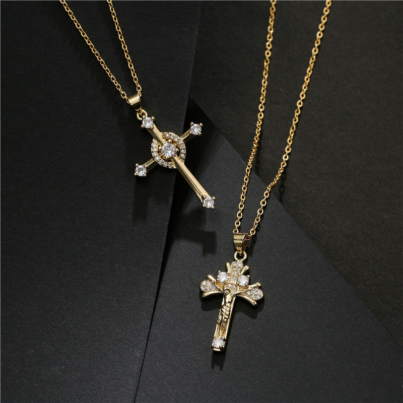 Cross Shape & Jesus Totem Pendant Necklace