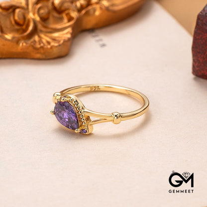 Vintage Amethyst Gold-plated Drop Ring