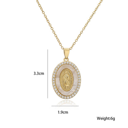 Virgin Mary Oval Disc Chain Necklace