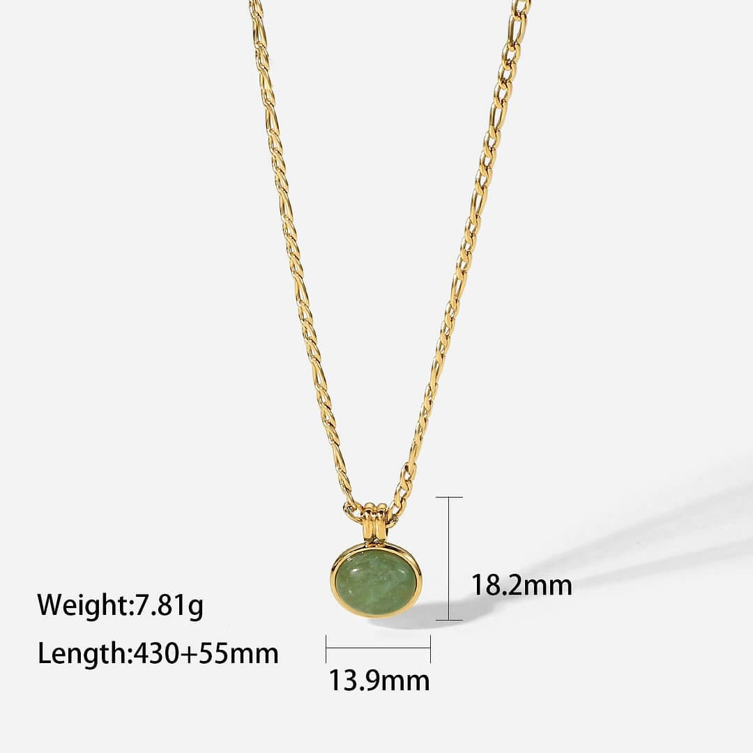 14k Green Aventurine Jade Oval Pendant Clavicle Necklace