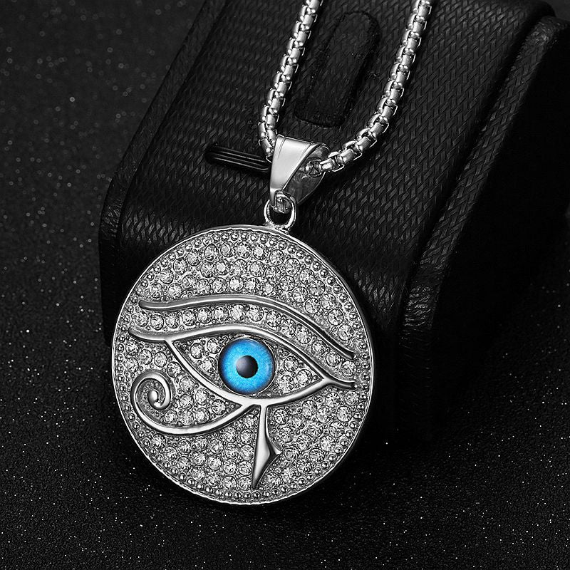 HIPHOP Jewelry Gold Plated Zircon Blue Eye of Horus Pendant