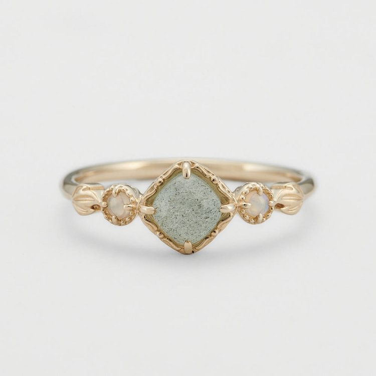 Natural Labradorite Square Stone Ring