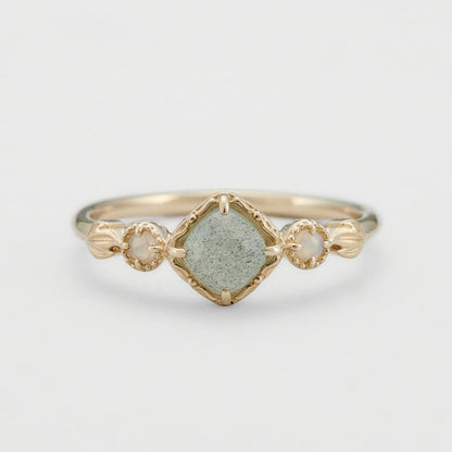 Natural Labradorite Square Stone Ring