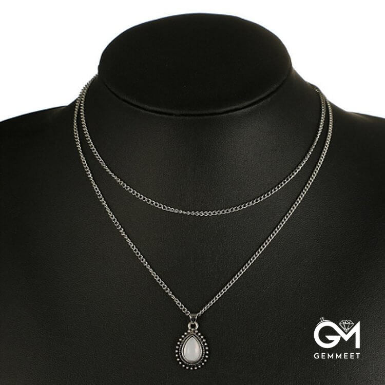 Personality Fashion Drop Opal Double Layer Necklace