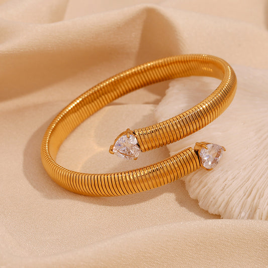 Heart-shaped Zircon Open Stripe Bracelet