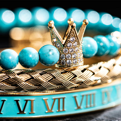 Blue Beaded Roman Numerals Crown Bracelet