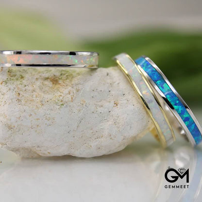 Eternity White Opal Band Sterling Silver Ring