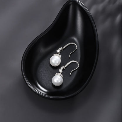 Imitation Pearl and Oyster Bead Earrings with Zirconia