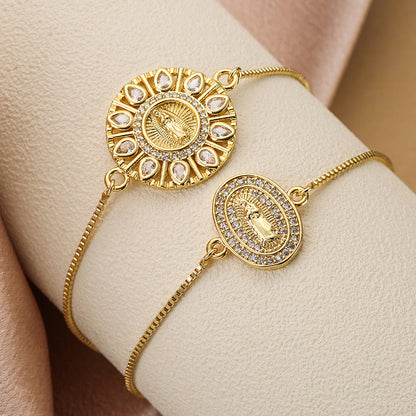 Golden Virgin Mary Totem Disc Pendant Bracelet