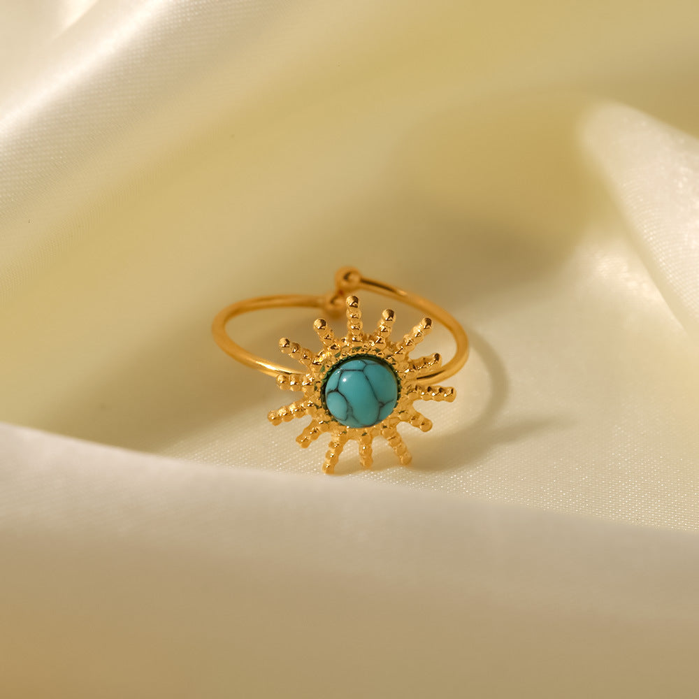 French Vintage Natural Stone Sun Shape Ring