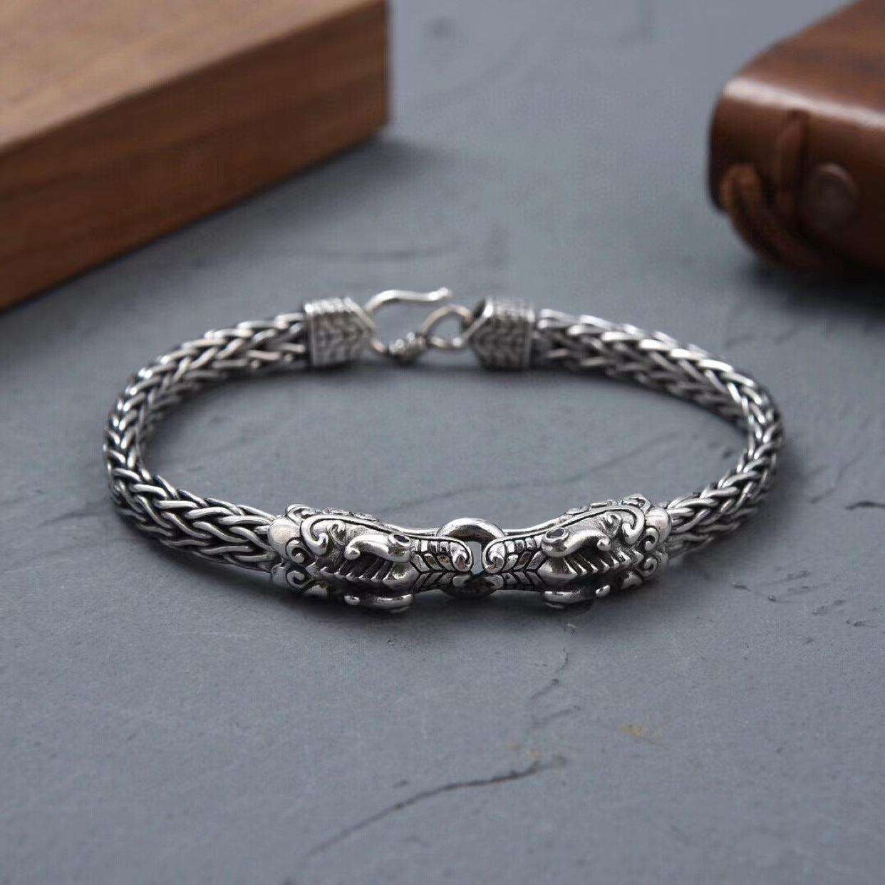 Double Dragon Woven Wide Bracelet