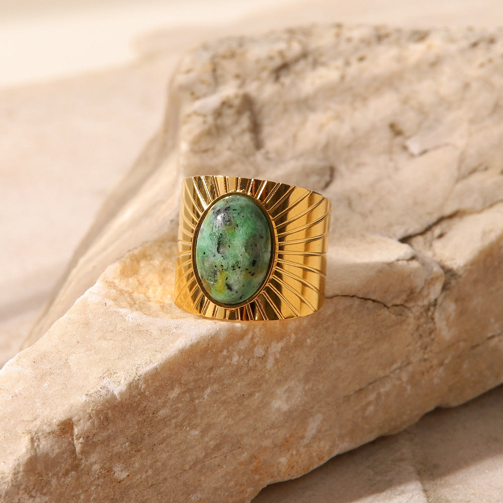 French Vintage Natural Stone Thick Ring