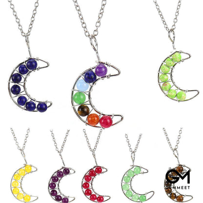 Multicolor Crystal Multicolor Bead Moon Necklace