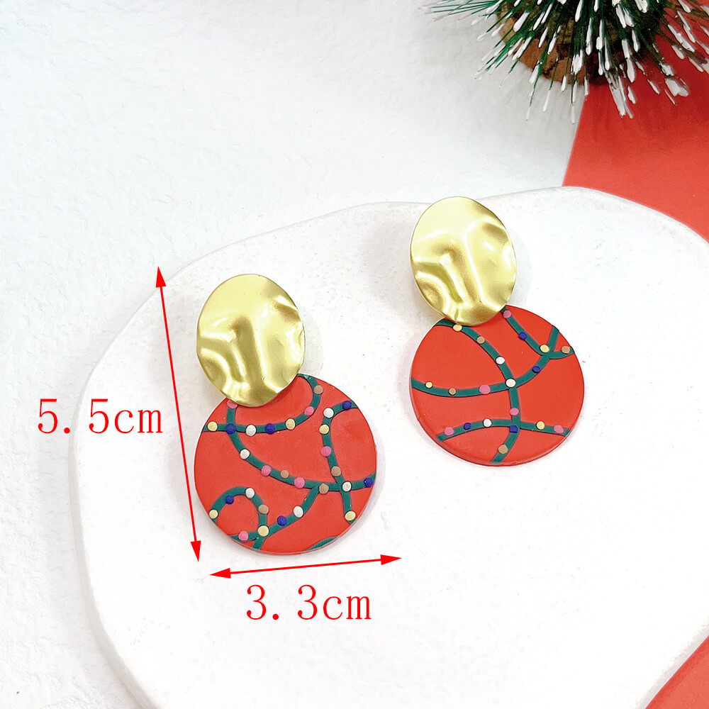 Christmas Earrings Ornament Plaid Geometric Snowman Stud Earrings