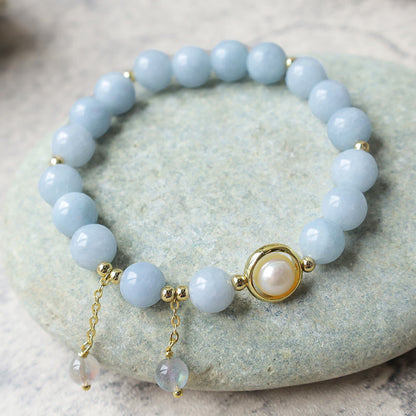 Aquamarine Pearl Healing Moonstone Beads Charm Bracelet