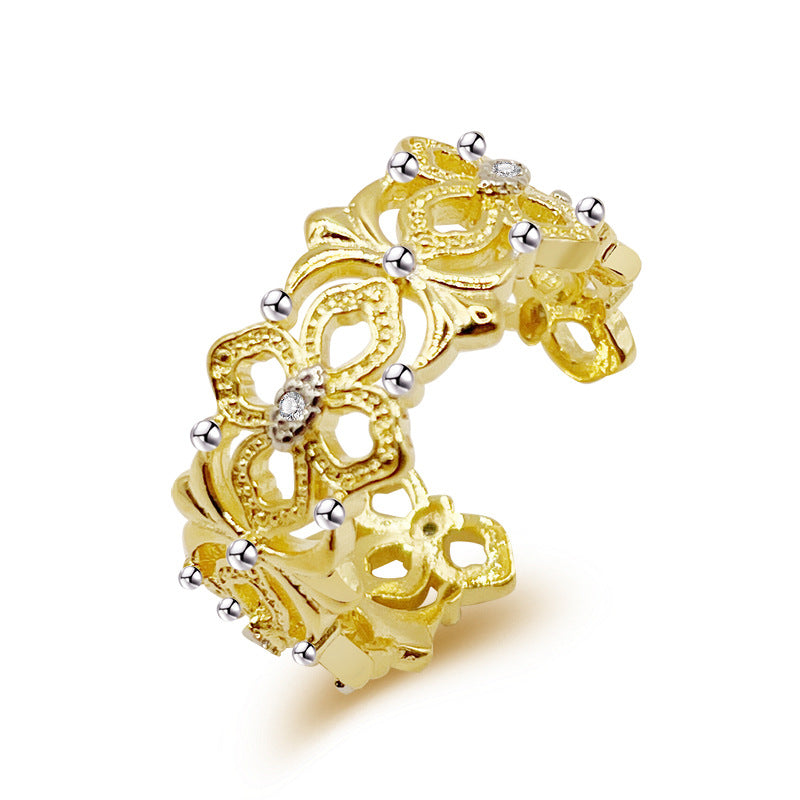 Gold Flash Zircon Hollow Four-leaf Clover Ring