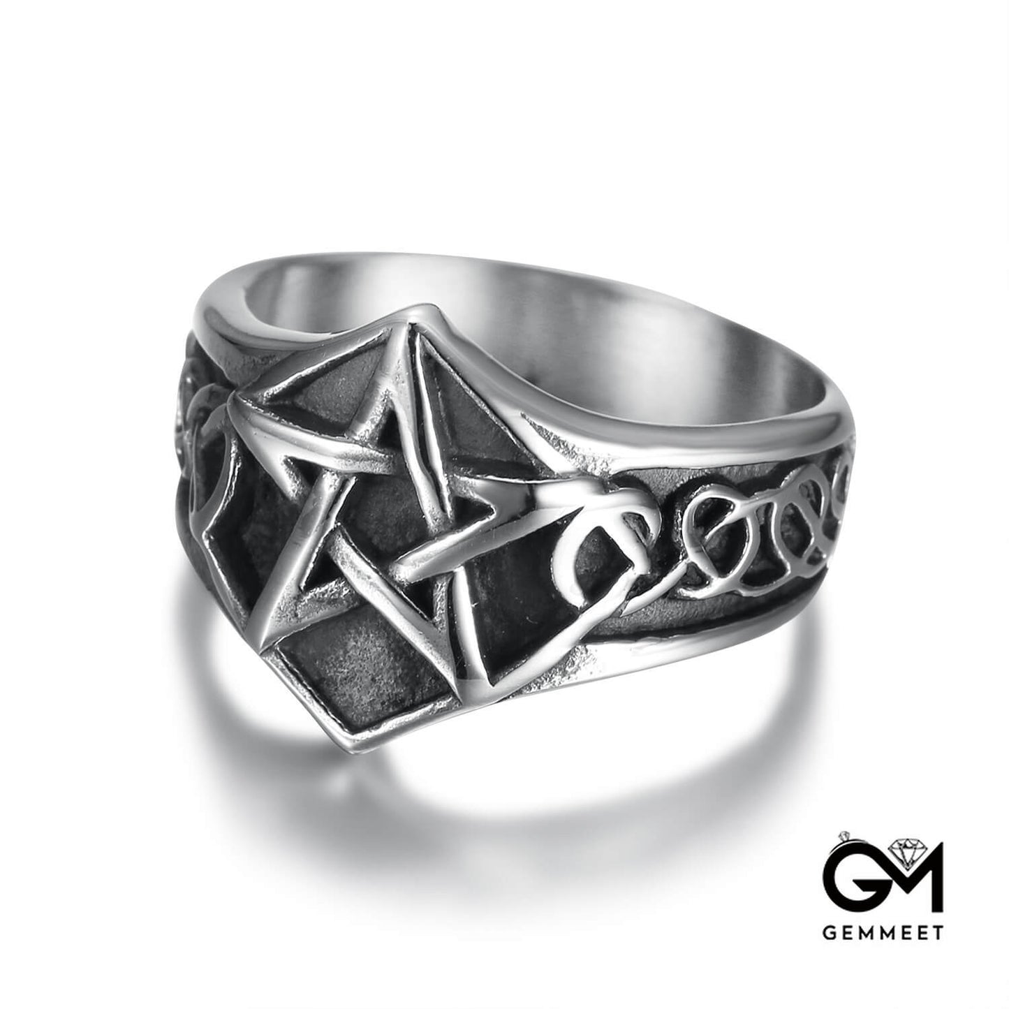 Titanium Steel Pentagram Lucifer Satan Ring