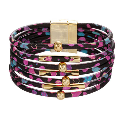 Alloy Leopard Print Magnet Buckle Leather Strap Bracelet